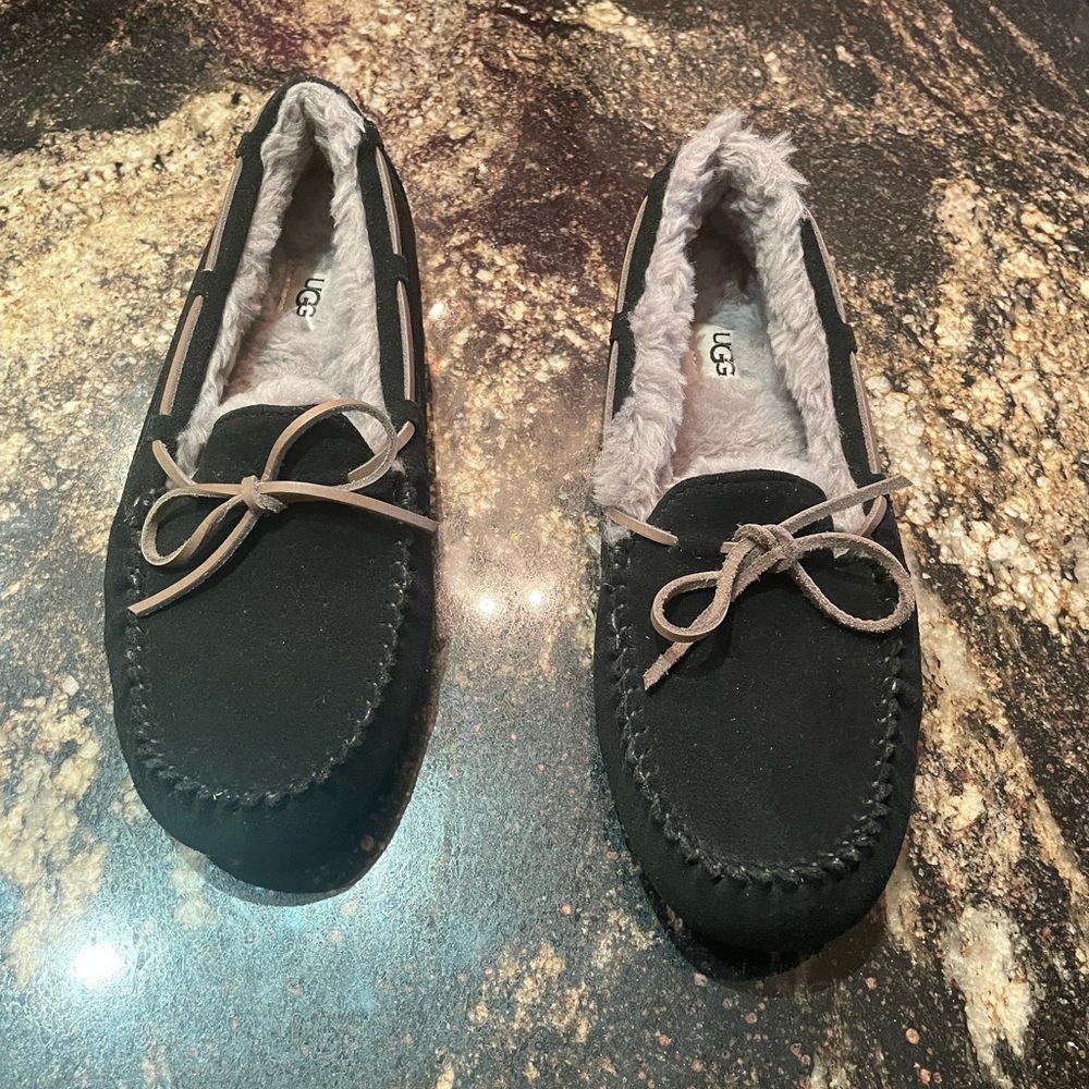 UGG Black Moccasin Slippers with Gray Lining